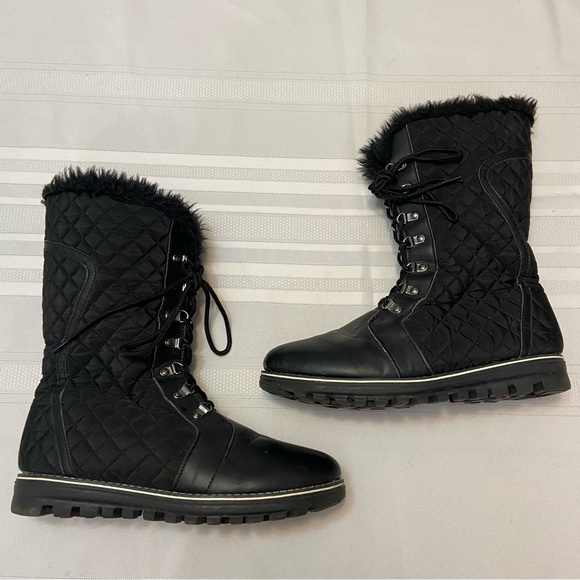 POLAR -Women Black Fur Lined Side Zippered Quilted Snow Boots- EUC size 11 - Picture 2 of 5